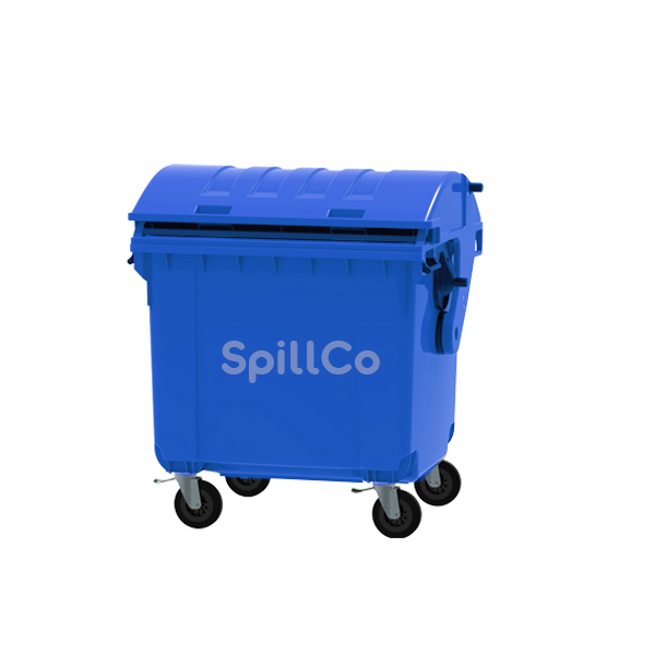 1100 ltr mobile garbage bin blue dome lid