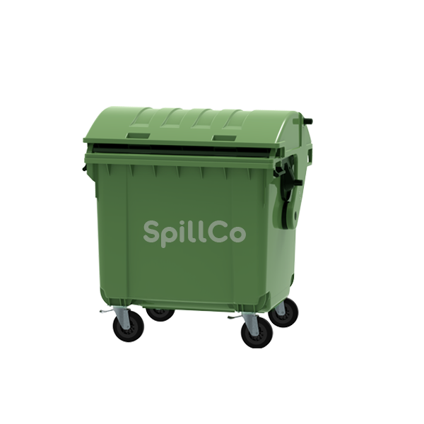 1100 ltr mobile garbage bin green dome lid