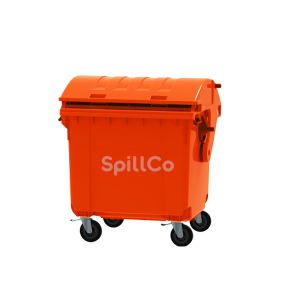 1100 ltr mobile garbage bin orange dome lid
